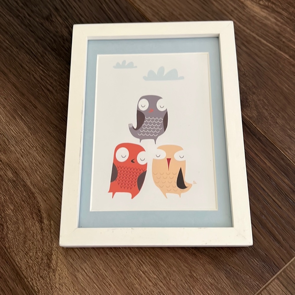 5”x7” framed art hand drawn owls